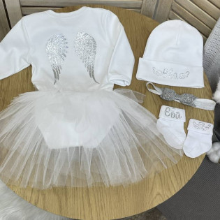 Крестильный набор "Ангелочек" глиттер с боди с фатином