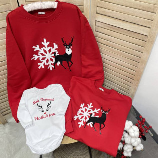 Сімейний комплект зі світшотів та боді з новорічними оленями