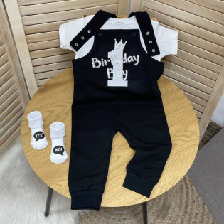 Полукомбінезон на кнопочках з написом "Birthday boy" з цифрою