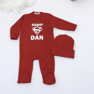 Человечек-слип для мальчика со значком супермена и именем