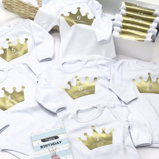 Набір 12 боді для фото по місяцях "Корона" дівчинка