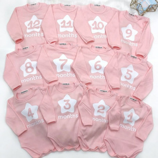 Набір 12 боді для фото по місяцях "Зірочка" однотонний