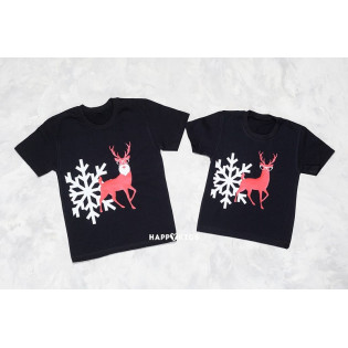 Набор семейных новогодних футболок "Олени в очках" со снежинкой