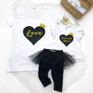 Футболка для дівчинки іменна "Princess" з серцем і короною гліттер