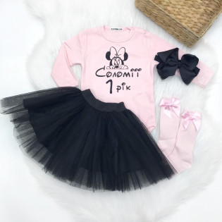 Боді на перший день народження дівчинці -1 рік з Мінні іменний