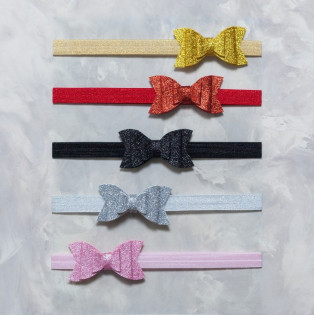 Бантик блискучий на пов'язці дівчинці новонародженої до року гліттер