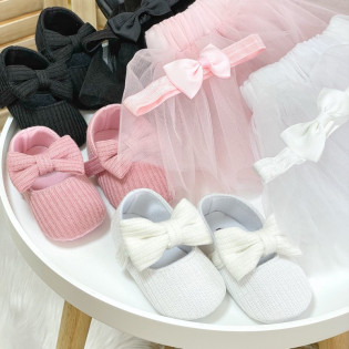 Туфельки-пінетки нарядні рубчик з бантиком для дівчаток до року