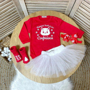 Боді новорічний дівчинці "Перший Новий рік" котик