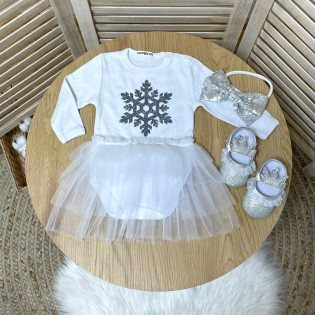 Комплект новогодний боди с фатином СНЕЖИНКА