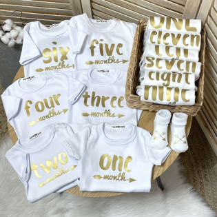 Набір 12 боді для фотосесій "Стрілочки золоті" однотонний