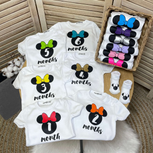 Набір 12 боді для фото по місяцях "Мінні" з бантиком