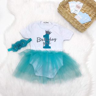 Боді з фатином на перший день народження з одиничкою "Birthday girl" гліттер