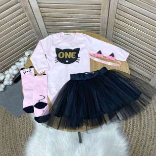 Боді дівчинці з ONE з кицею на перший день народження