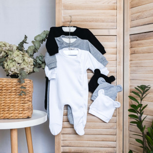 Комплект новорожденным слип с шапочкой 3шт. белый/серый/черный