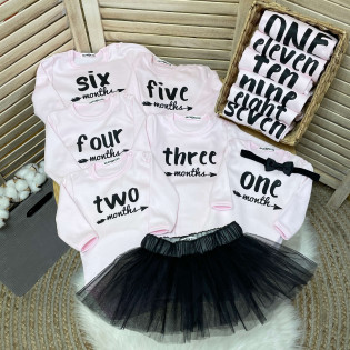 Набор 12 боди для фотосессий "Стрелки" однотонный розовый