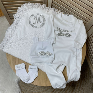 Крестильный набор именной с махровой крыжмой металлик