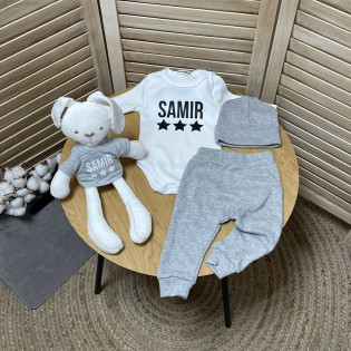 Набір іменний для новонародженого з зайчиком принт зірки