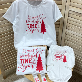 Набор семейных новогодних футболок "It's the most wondrful time of the year"
