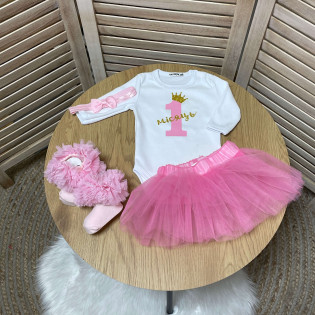 Боді для дівчинки по місяцям цифра з короною глітер