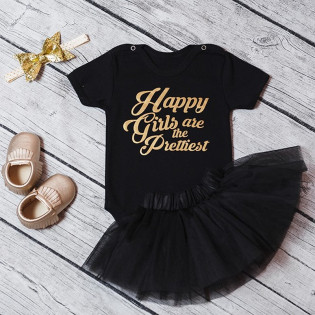 Бодик девочке новорожденной с надписью "Happy girls are the prettiest"