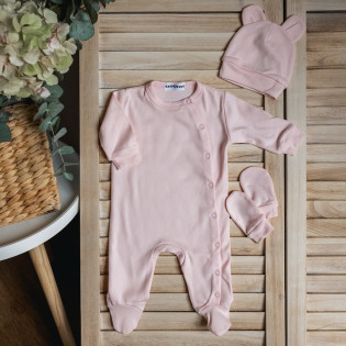 Комплект для новонародженого сліп з шапочкою та рукавичками рожевий