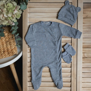 Комплект для новонародженого сліп з шапочкою та рукавичками сірий