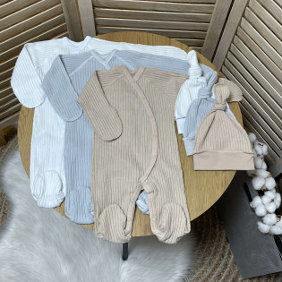 Комплект новонародженому в рубчик сліп + шапочка