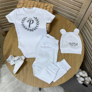 Комплект с блестящими крыльями и инициалами ребенка с боди глитер" с объемными крыльями со слипом