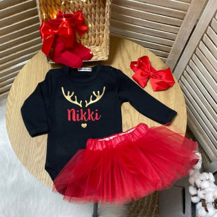 Боді іменний з новорічним принтом оленя