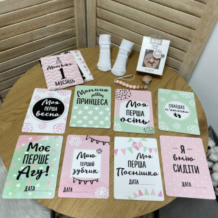 Подарунковий набір для дівчинки з картками для фото м'ятно-рожеві