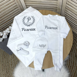 Именной крестильный набор с сатиновой крыжмой и слипом