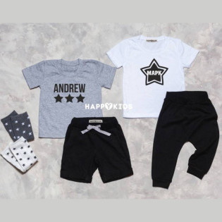 Іменний набір одягу для хлопчика з двох футболок та шортів