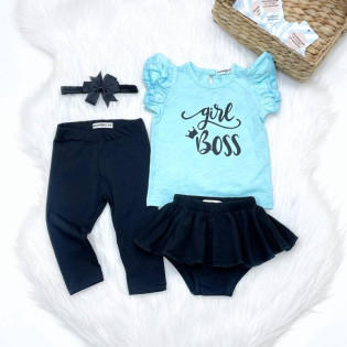 Літній комплект для дівчинки з лосинами та блумерами "Girl boss"