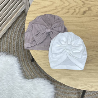 Шапочка-тюрбан для дівчинки з бантиком рубчик