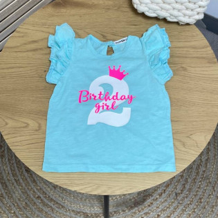 Футболка з крильцями для дівчинки "Birthday girl" на перший день народження з цифрою та короною
